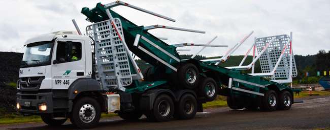 Klabin desenvolve bitrem dobrável para o transporte de toras de madeira