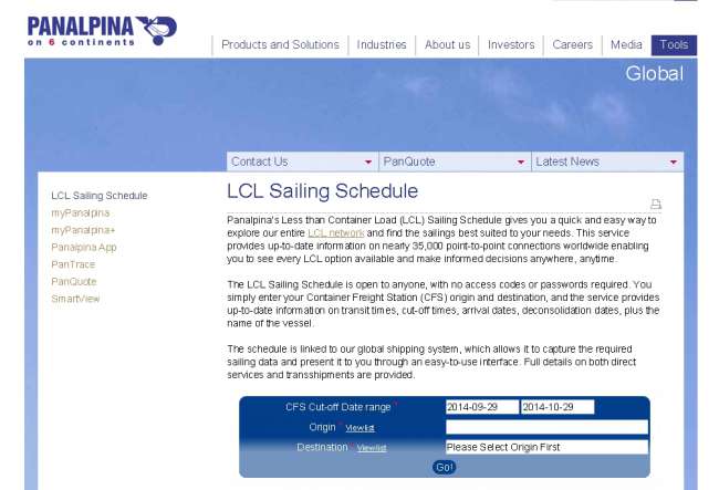 LCL Sailling Schedule, da Panalpina